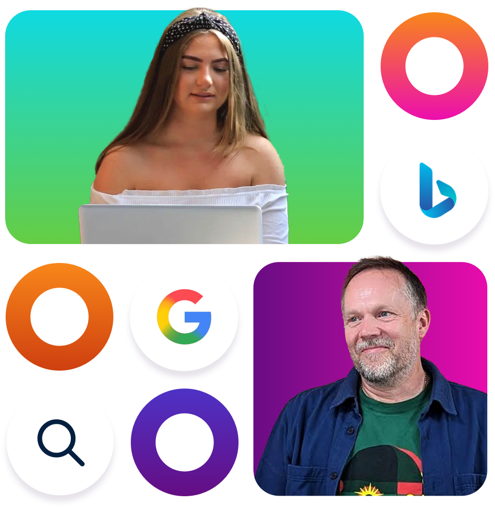 Abi and Daniel, Google logo and Bing logo