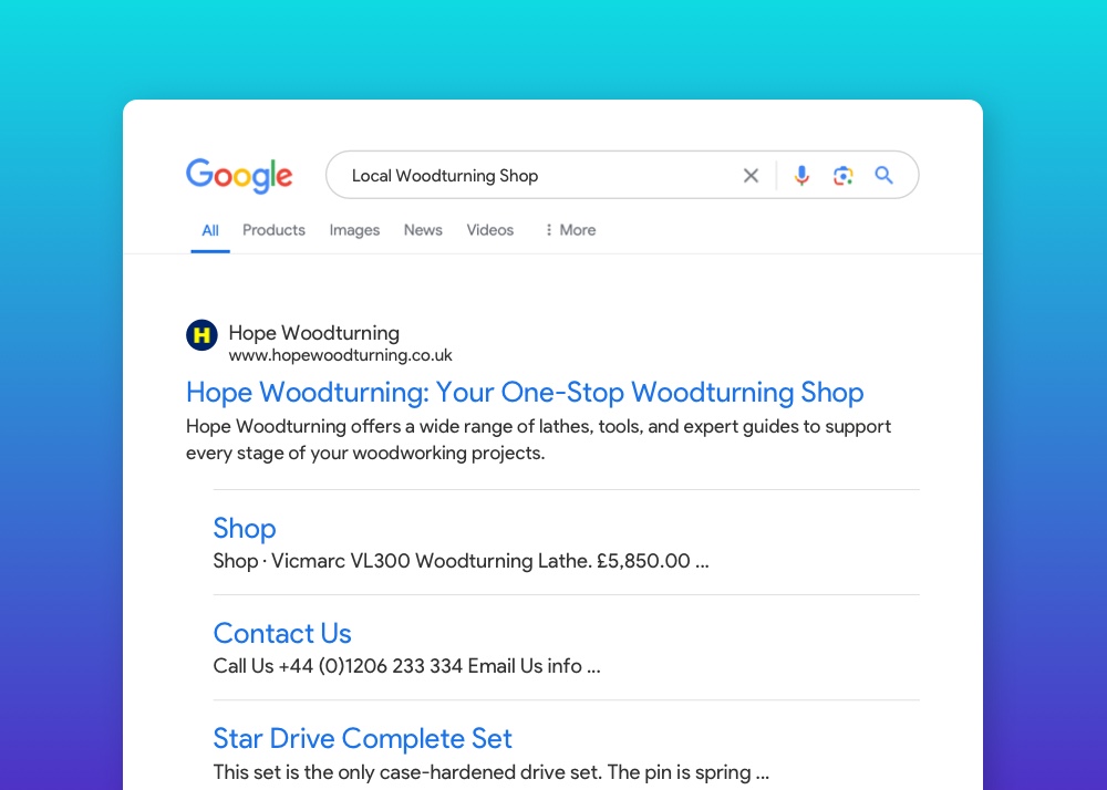 Woodturning search results showing Hope Woodturning listing.
